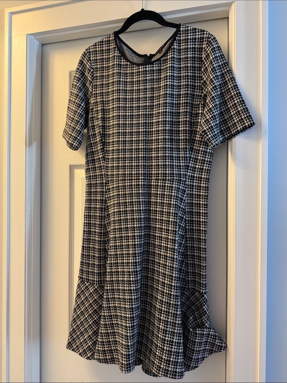 Theory Black and Gray Plaid Mini Fit-and-Flare Dress